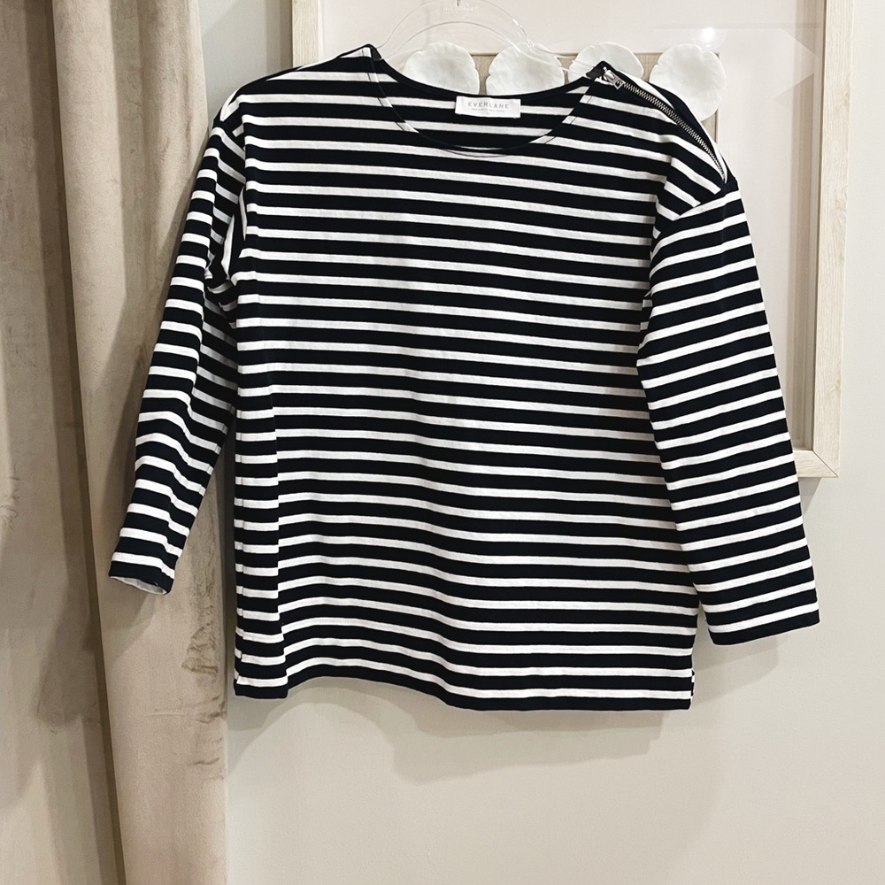 Everlane Navy Blue Striped Top